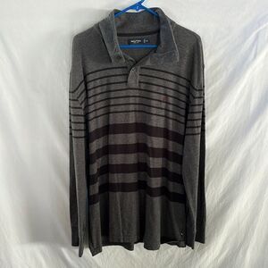 Nautical long sleeve gray w/ black stripes button neck heavy weight tshirt